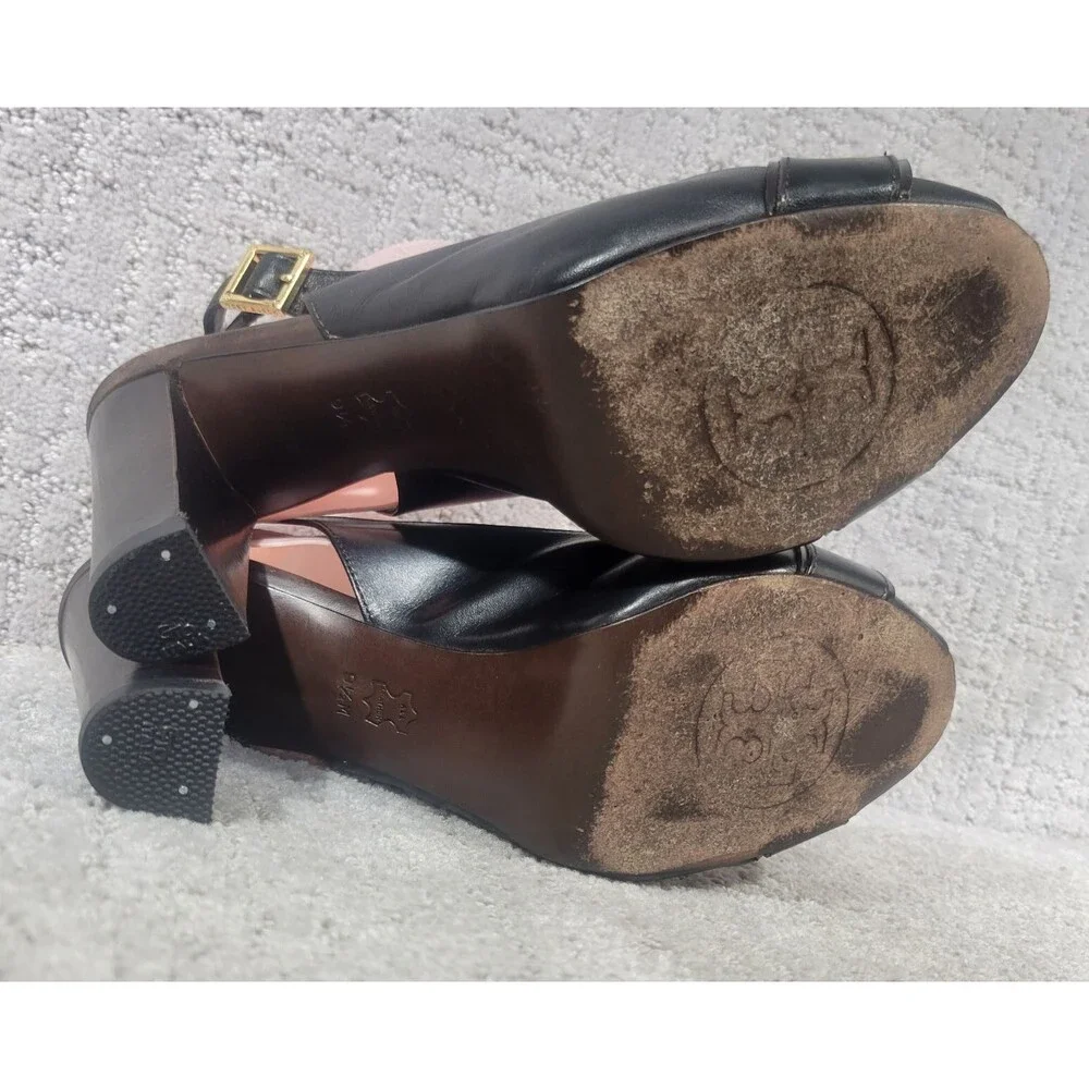 Tory Burch Tennyson Women's Size US 9.5 M Black Leather Slingback Heels Sandals.